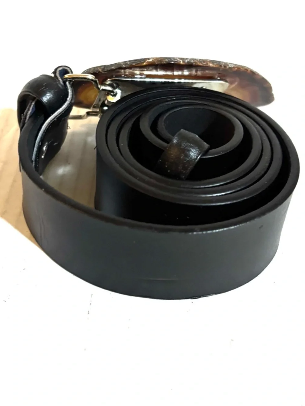 Men's unisex Brown Agate Stone Belt with Black Leather Strap